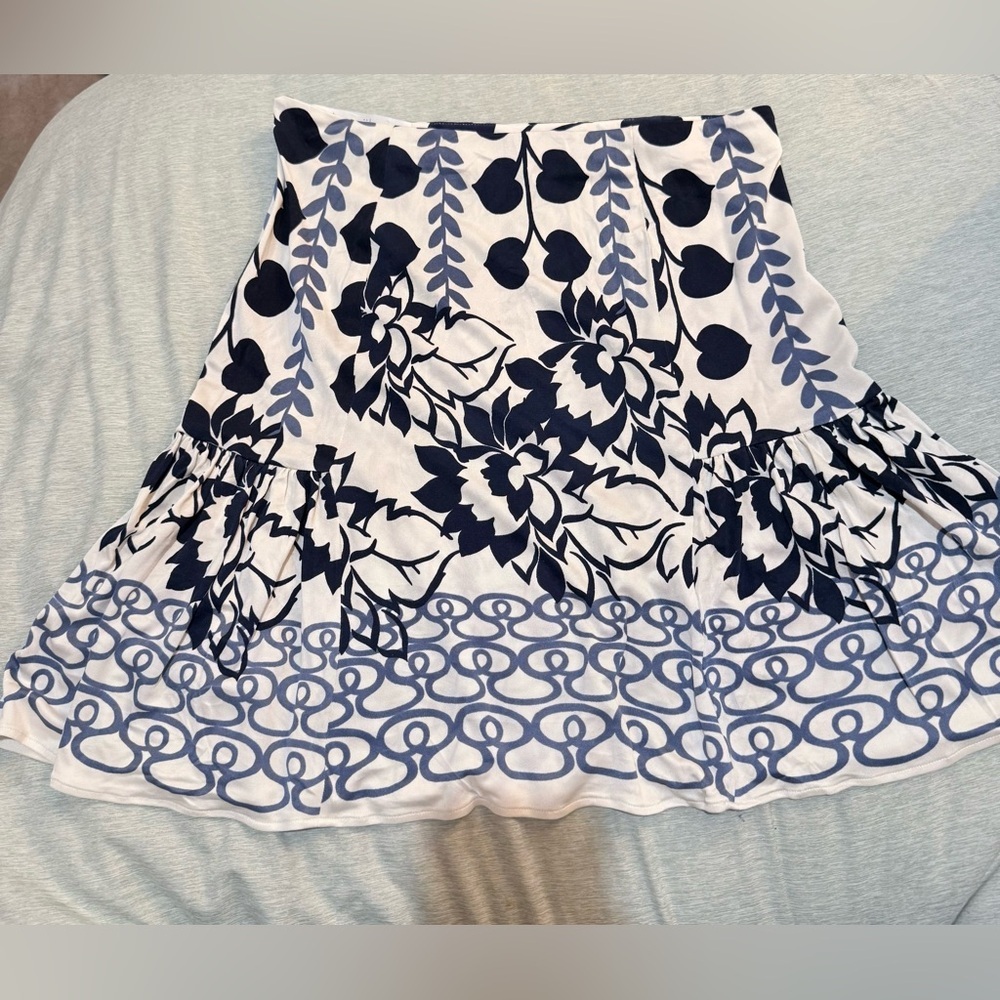 Yigal Azrouel Navy and White Floral Tiered A-Line Skirt Size 6